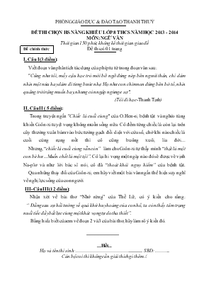 Đề thi chọn hs năng khiếu lớp 8 THCS năm học 2013 - 2014 môn Ngữ Văn